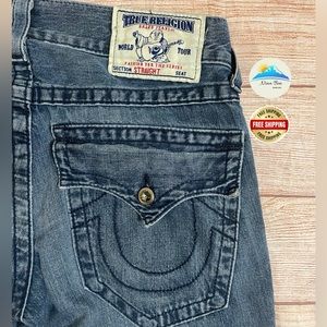 True Religion Blue Straight Leg Rhinestone Embellished Pockets Jeans Size 30